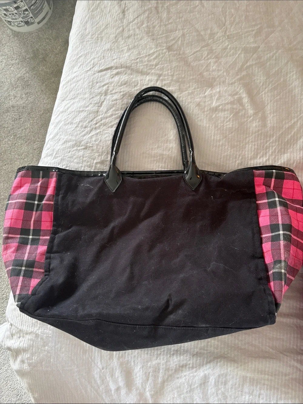 Victoria's Secret Black & Pink Plaid Tote Bag